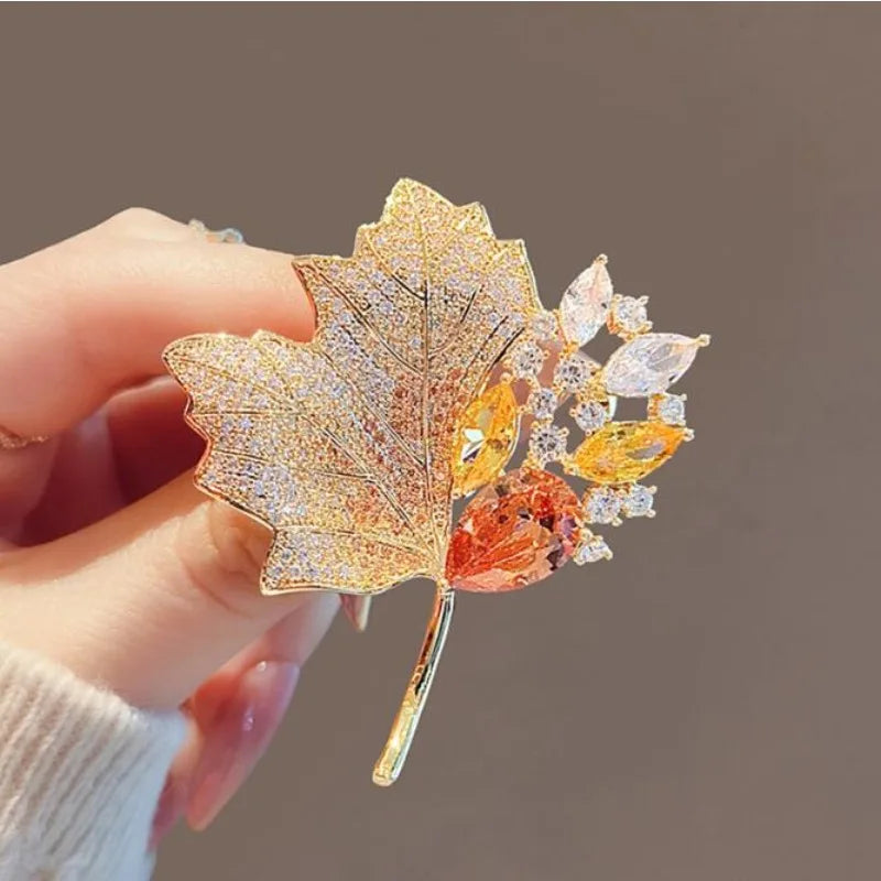 Retro Rhinestone Maple Leaf Brooch Pin