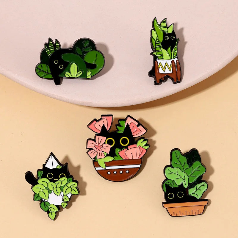 Potted Plant Cat Enamel Pins Brooch Badges Jewelry Gift