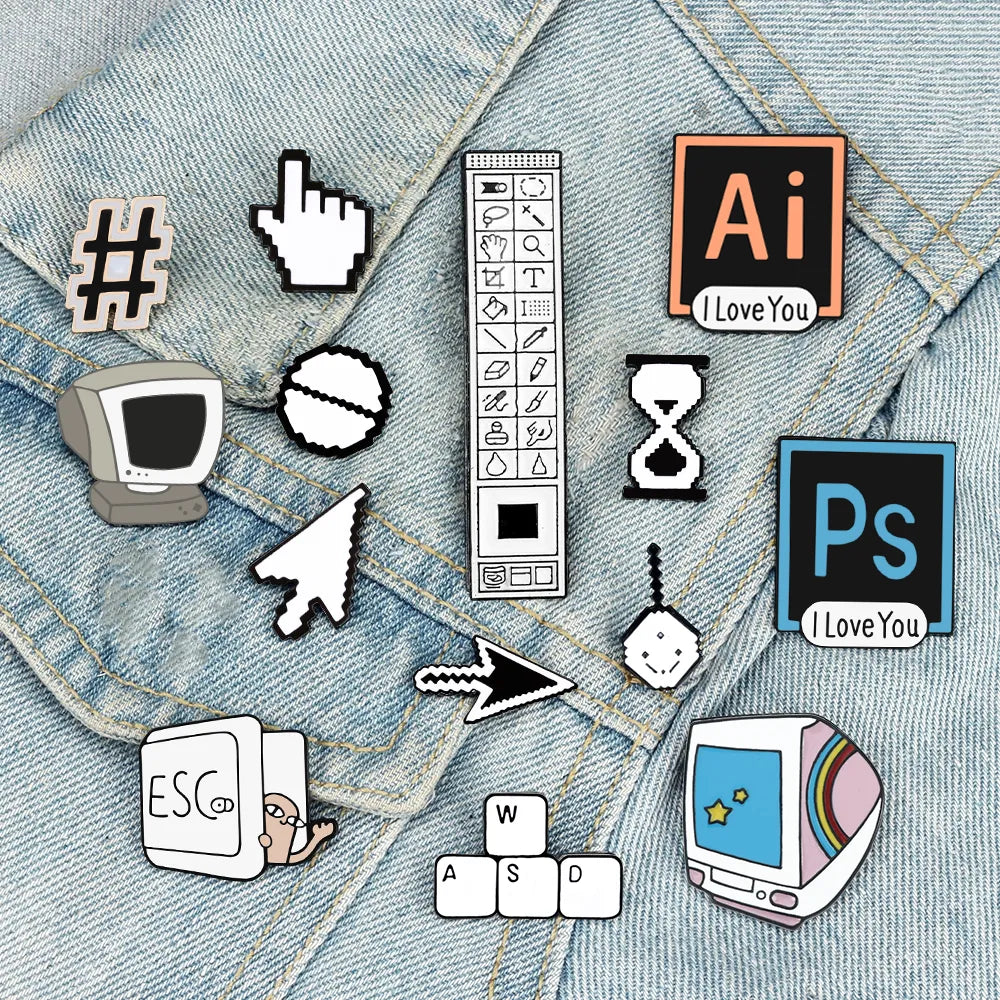 Computer Cursor Brooch Enamel Pin IT Worker Badge Gift