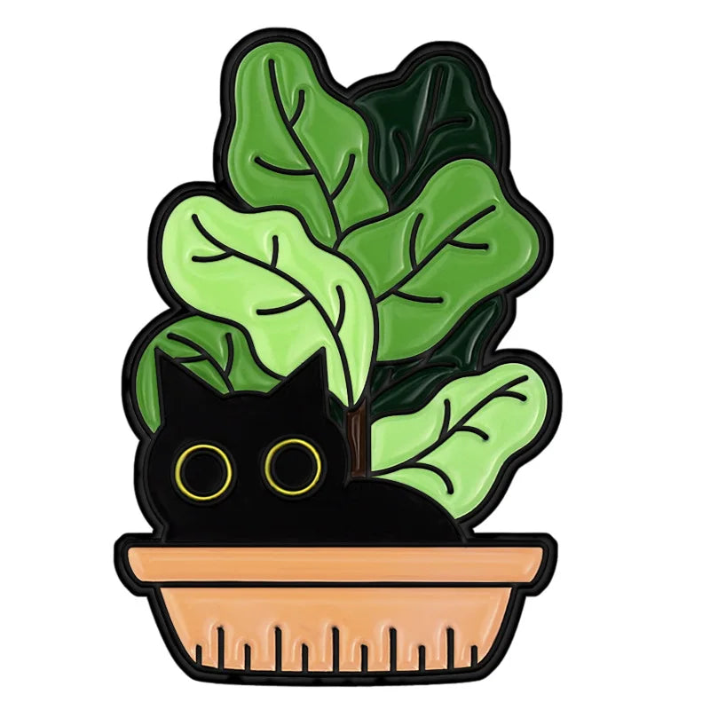 Potted Plant Cat Enamel Pins Brooch Badges Jewelry Gift