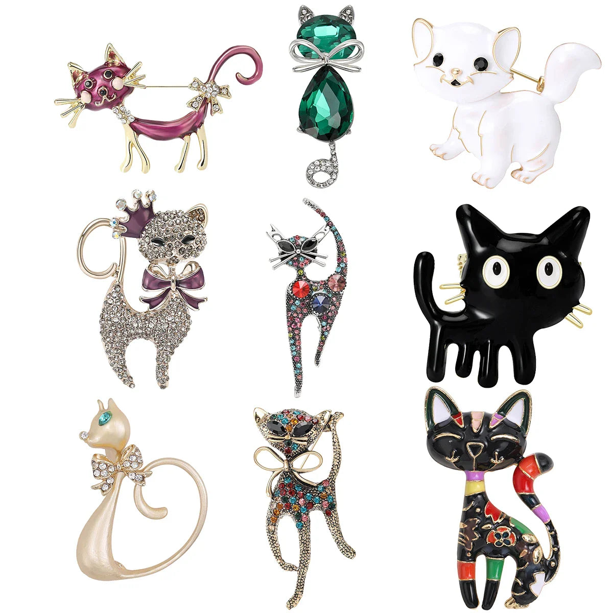 Beaut&Berry Enamel Cat Brooches Unisex Animal Pins Accessories Gifts