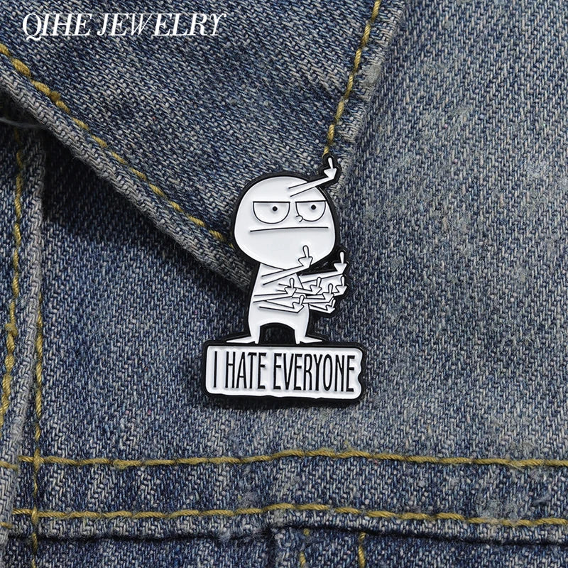 I Hate Everyone Enamel Pin Brooch Funny Character Lapel Badge Fashion Accessory