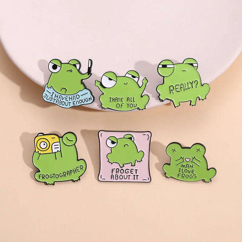 Frog Cartoon Enamel Brooches Lapel Pins Backpack Badges Jewelry Gifts