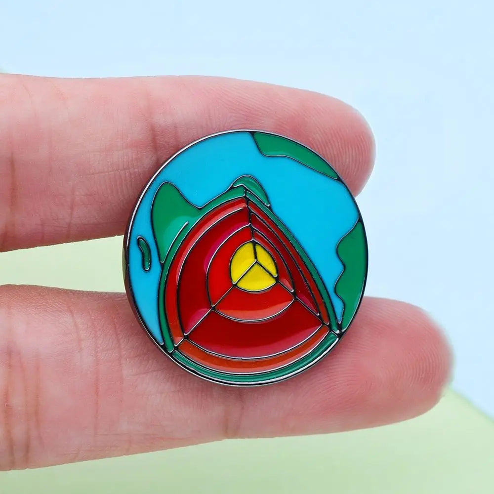Earth Layers Brooch: Crust, Mantle, Core Geology Enamel Pin - Scientist Geologist Gift
