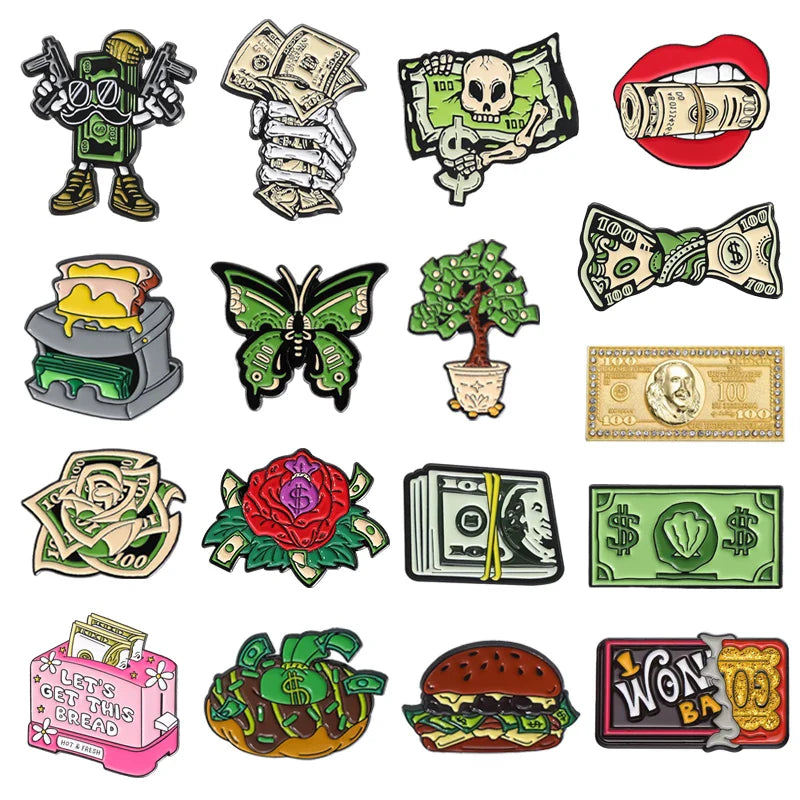 Creative Dollar Money Enamel Pin Banknote Brooch Jewelry Gift