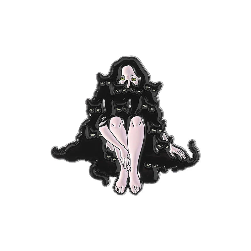 Halloween Anime Girl & Cat Enamel Pin Brooch Badge Jewelry Gift