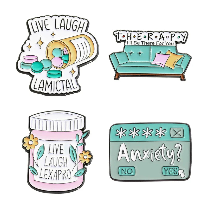 Anxiety Therapy Enamel Pins: Mental Health Lapel Badges - Live Laugh Lamictal Jewelry Gift