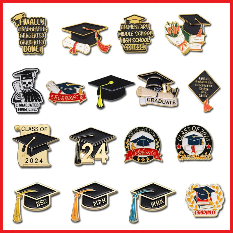 Graduation Bouquet Enamel Pins Cartoon Hat Book Brooch Lapel Jewelry Gift