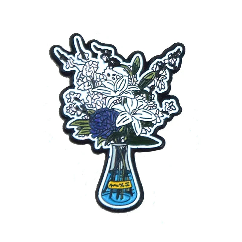 Scientific Bottle Enamel Pins Tulip Lily Brooch Plant Lapel Jewelry Gift