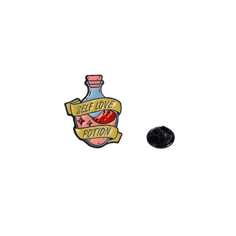 Self Love Juice Enamel Pins: Pink Rose, Hot Air Balloon, Cat Claw, Cowboy Boots Brooch Badge - Trendy Cute Jewelry Gift