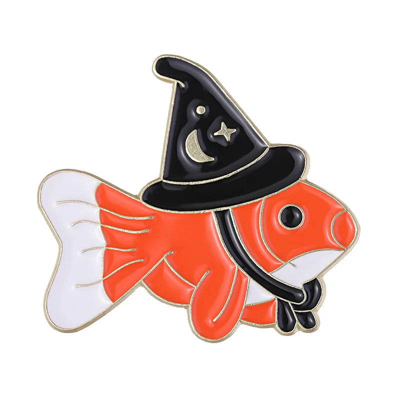 Magic Hat Goldfish Enamel Pins Ice Cream Cat Coffee Planet Wizard Glasses Book Brooch Badge Jewelry