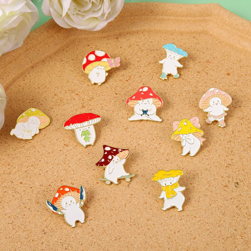 Mushroom Butterfly Skateboard Cartoon Brooch Enamel Pins Denim Bag Marine Animal