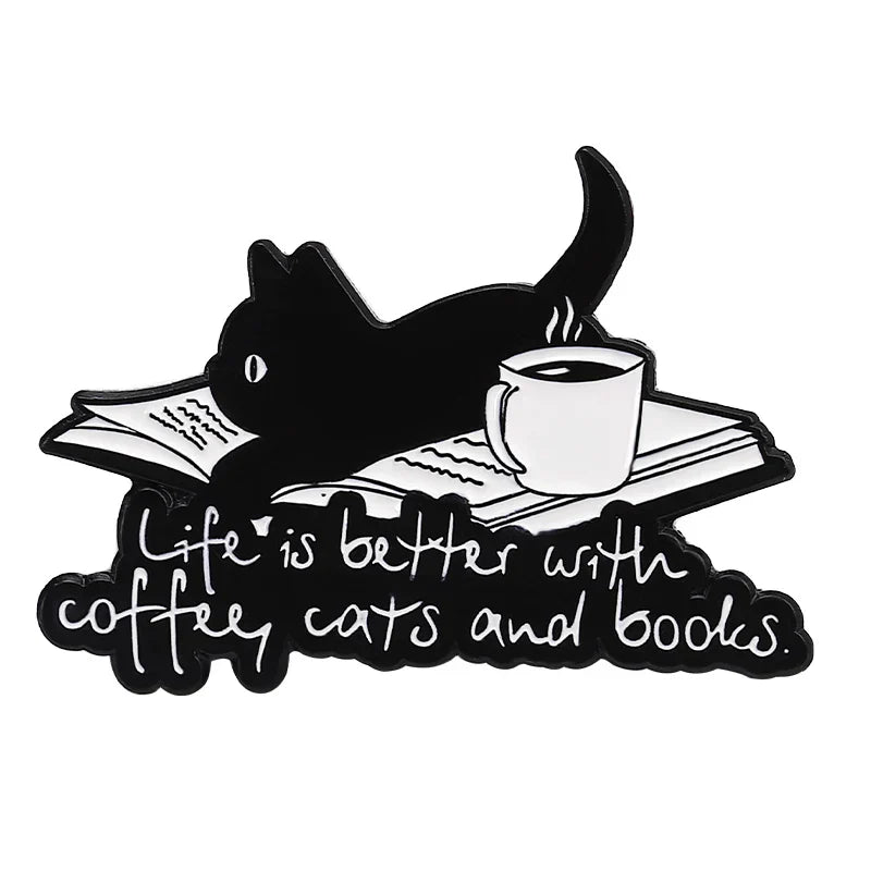 Black Cat Enamel Pin Coffee Kitten Brooch Lapel Backpack Gift Accessories Wholesale
