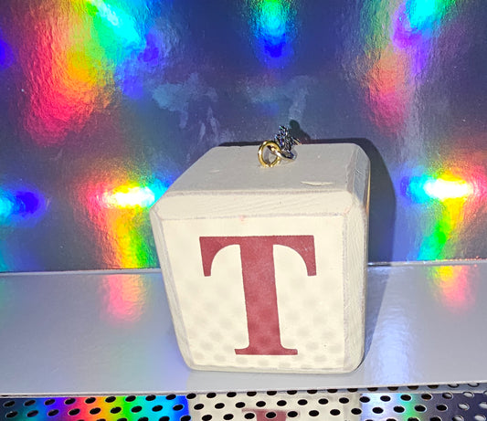 Letter block keychain - T (beige)