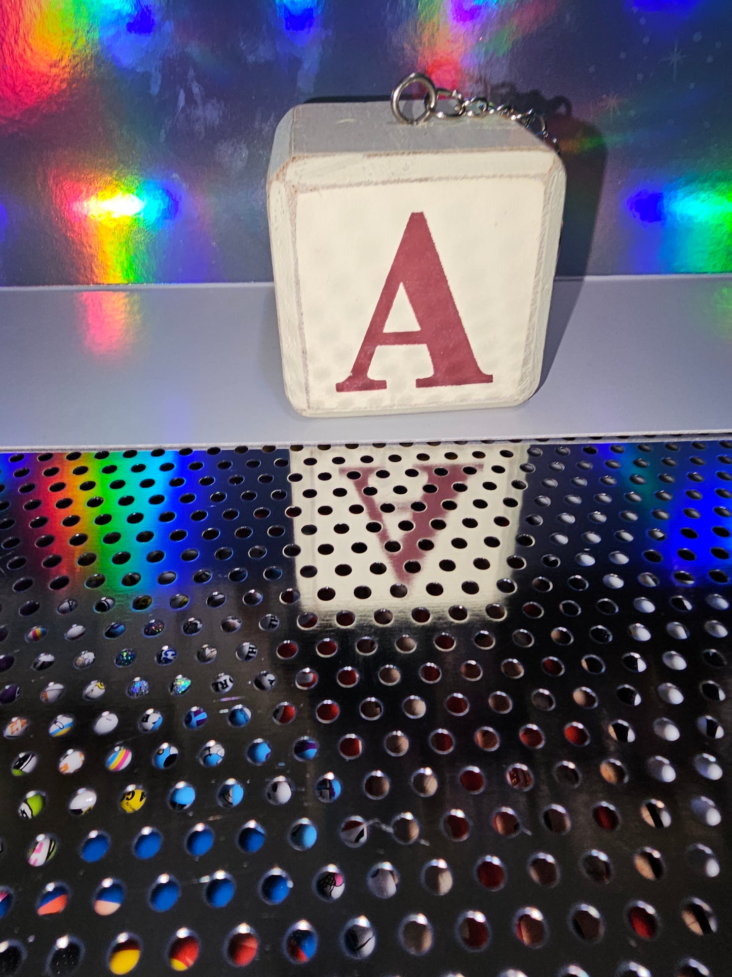 Letter block keychain - A (beige)