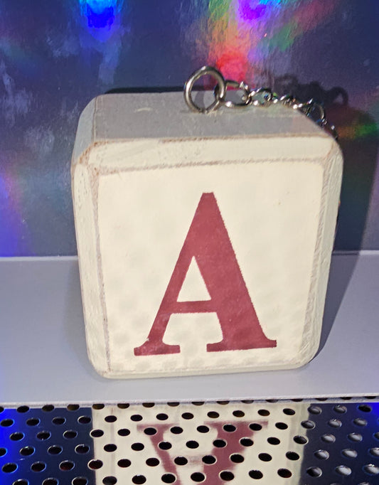 Letter block keychain - A (beige)