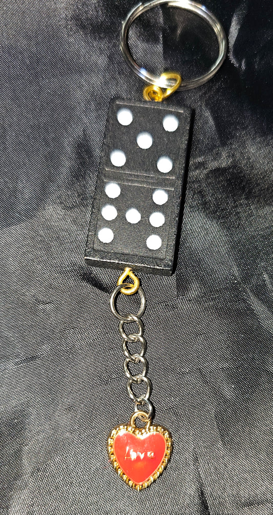 Domino keychain with heart charm