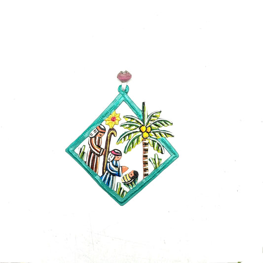 Diamond Palm Nativity Ornament- Turquoise