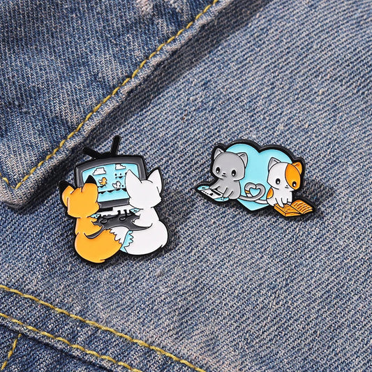 Cartoon Fox Cat Enamel Brooch Lapel Pin Jewelry Gift
