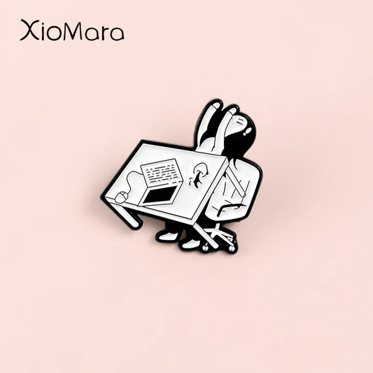 Tired of Working Office Girl Enamel Pin Funny Meme Badge Jewelry Gift