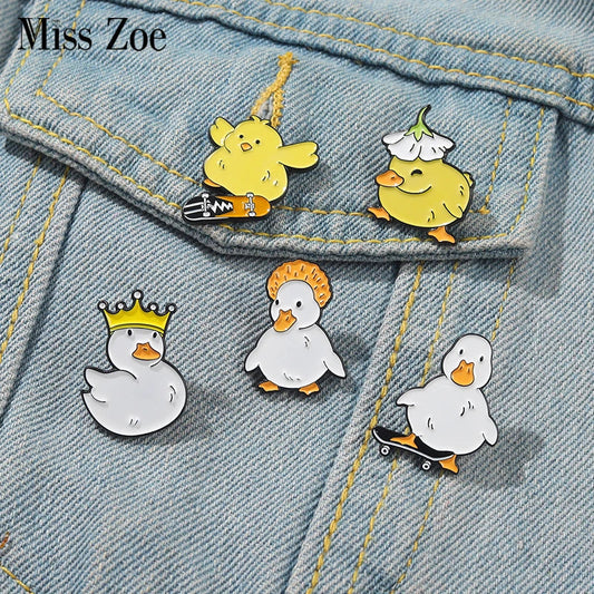 Custom Animal Enamel Pin: Naughty Skate Goose Duck Chicken Brooch Badge Gift
