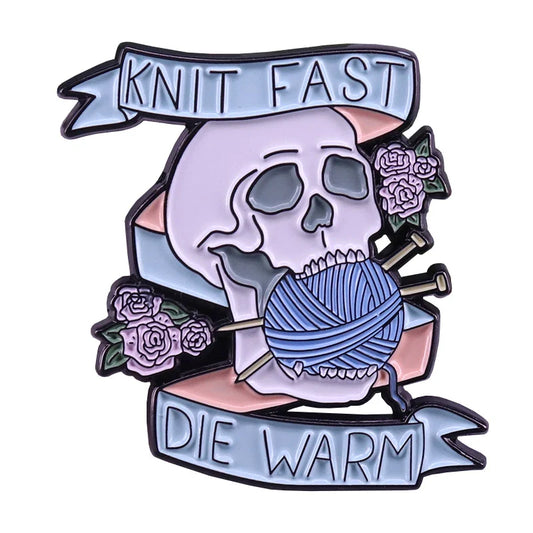 Knit Fast Die Warm Enamel Pin Skull Badge Lapel Scarf Sweater