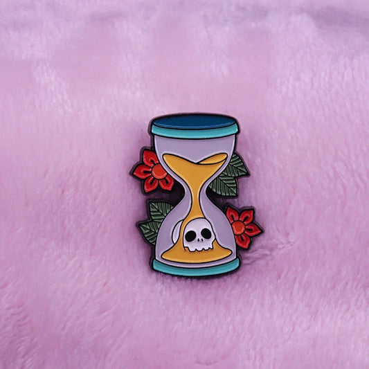 Death Time Brooch Skull Flower Hourglass Punk Fashion