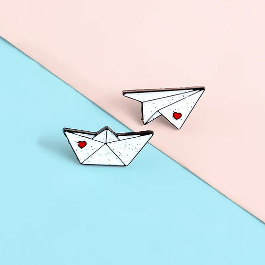 Glitter Paper Plane Boat Enamel Badge Origami Brooch Cowboy Lapel Pins