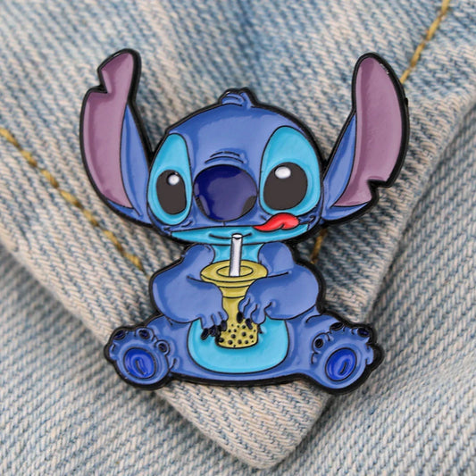 YQ560 Stitch Enamel Pin Blue Alien Brooch Cartoon Badge Lapel Jewelry Gift
