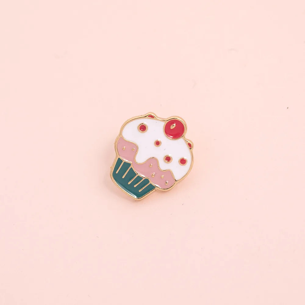 Cartoon Ice Cream Cake Enamel Brooch Strawberry Lollipop Pin Cute Lapel Jewelry Gift