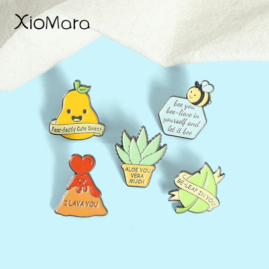 Cute Cartoon Enamel Pins Pear Heart Volcano Bee Brooches Backpack Badges Gifts Custom Jewelry