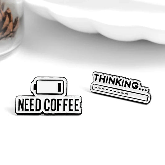 Minimalist Coffee Enamel Brooch Pin Black White Cup Gift