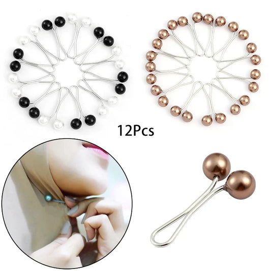 12pcs Pearl Hijab Pins Set - Headscarf Turban Wrap Clips Accessories