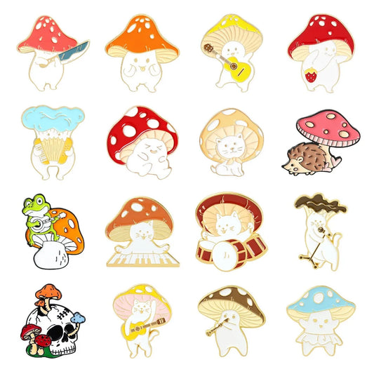 Mushroom Enamel Pins Cartoon Plant Brooch Backpack Hat Accessories