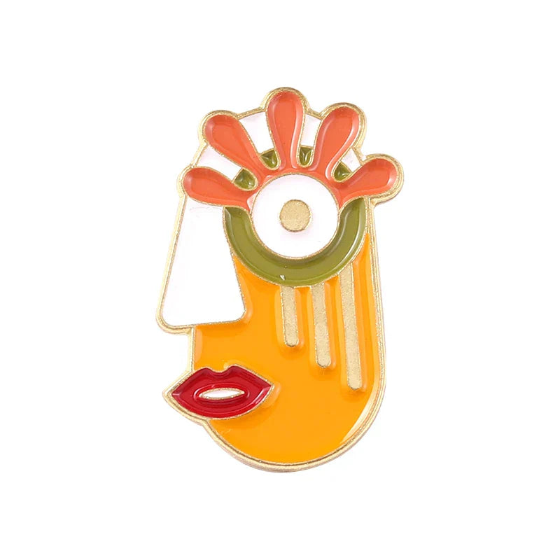 Retro Face Mask Enamel Brooch Abstract Oil Painting Lapel Pin Jewelry Gift
