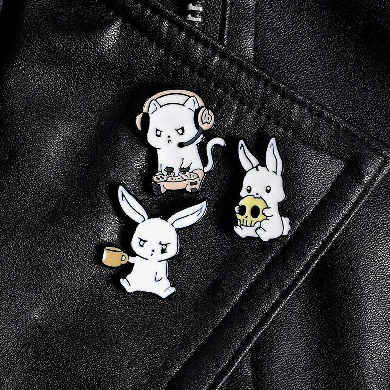 Cute Rabbit Skeleton Enamel Pin Kawaii Bunny Brooch Lapel Badge Jewelry Gifts