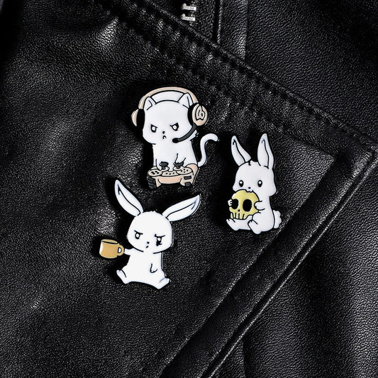 Cute Rabbit Skeleton Enamel Pin Kawaii Bunny Brooch Lapel Badge Jewelry Gifts