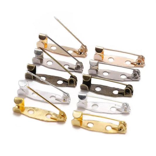 50pcs Brooch Clip Base Pins 15-40mm Safety Pins Blank Settings for DIY Jewelry