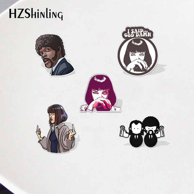 Pulp Fiction Cartoon Acrylic Lapel Pins Resin Epoxy Deco for Clothes Bags Accessories