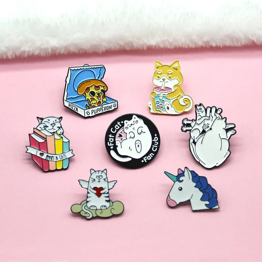 Fashion Cartoon Enamel Brooch Pizza Dog Tai Chi Lapel Pin Kawaii Trendy Jewelry Gift