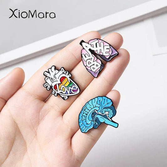Brain and Heart Anatomy Pins for Doctors and Nurses