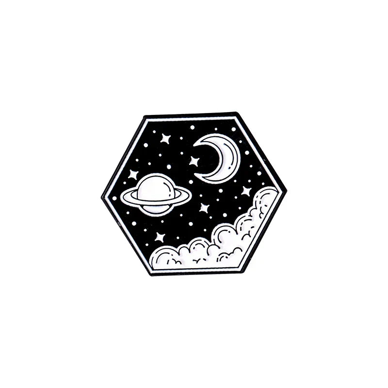 Astronaut Enamel Pin UFO Star Moon Galaxy Space Brooch Gift