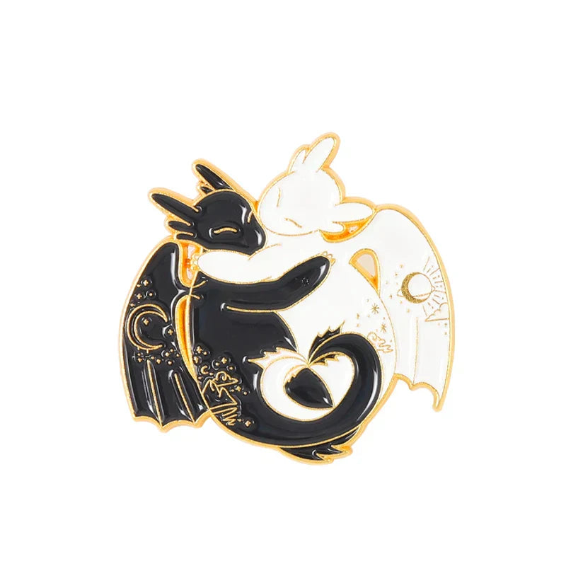 Starry Animal Enamel Pins: Cat, Deer, Dragon, Snake, Koi, Moon, Sun Brooches
