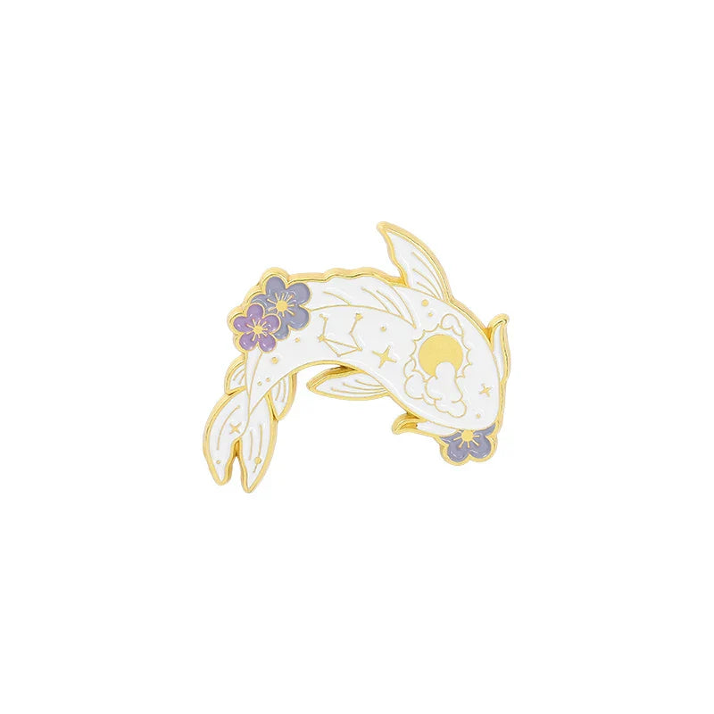 Sun & Moon Animal Enamel Pins Fox Rabbit Fish Brooch Lapel Badge Cartoon Jewelry Gift Wholesale