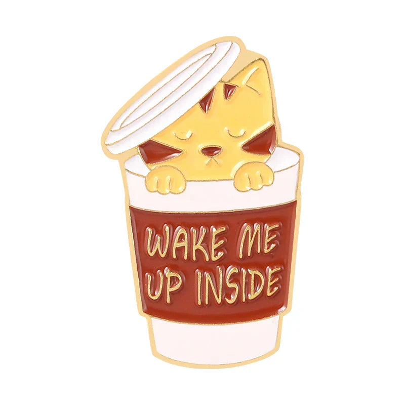 Cute Coffee Cup Cat Pirate Enamel Brooch Lapel Pin Jewelry Gift