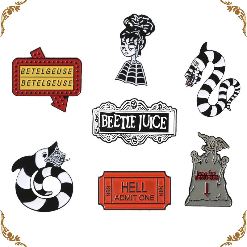 Halloween Sand Worm Lydia Deetz Enamel Lapel Pins Gothic Movie Brooch Wholesale