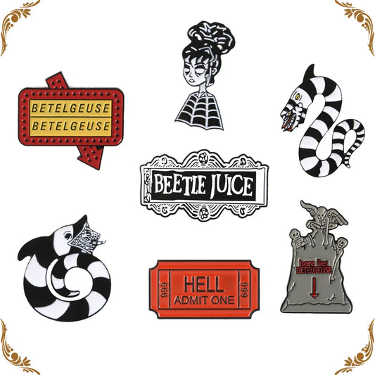 Halloween Sand Worm Lydia Deetz Enamel Lapel Pins Gothic Movie Brooch Wholesale