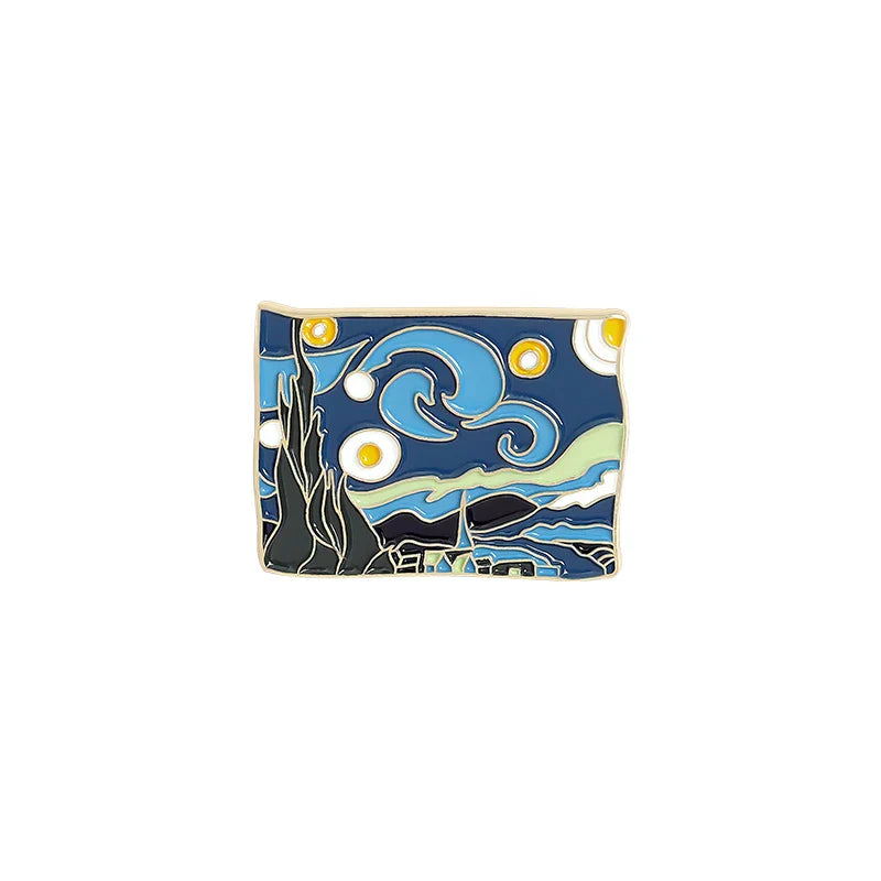 Van Gogh Starry Night Enamel Pin Girl with a Pearl Earring Brooch Art Badge Jewelry Gift