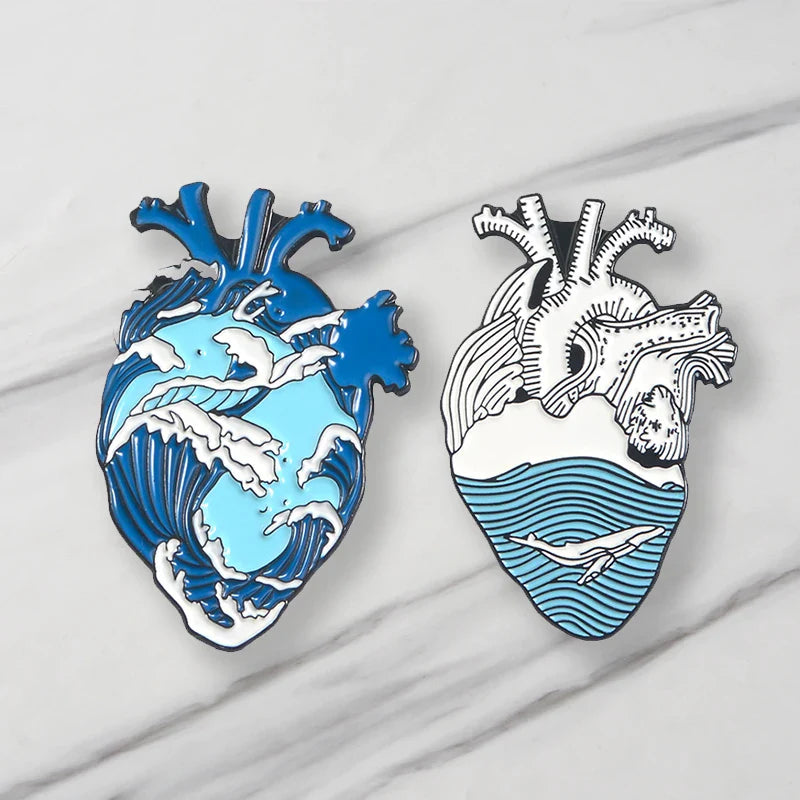 Tree Stump Whale Enamel Brooches Sea Pins Jewelry Gift