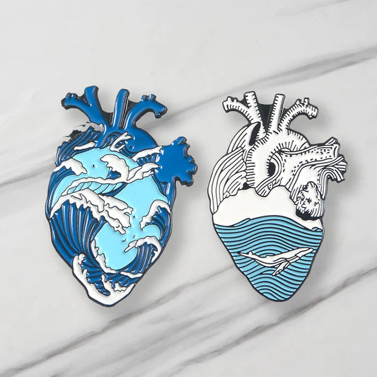 Tree Stump Whale Enamel Brooches Sea Pins Jewelry Gift